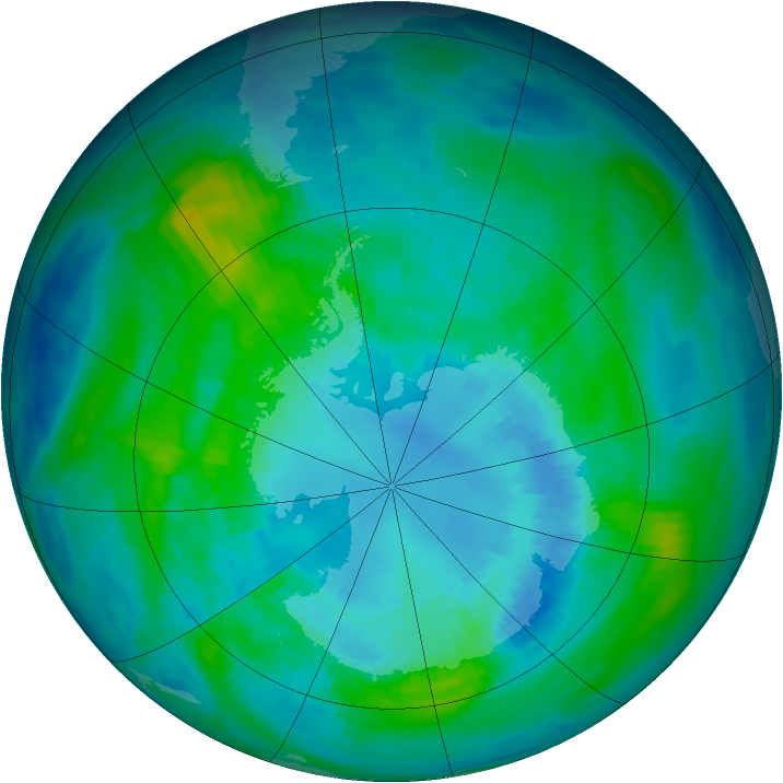 Antarctic ozone map for 08 April 1992